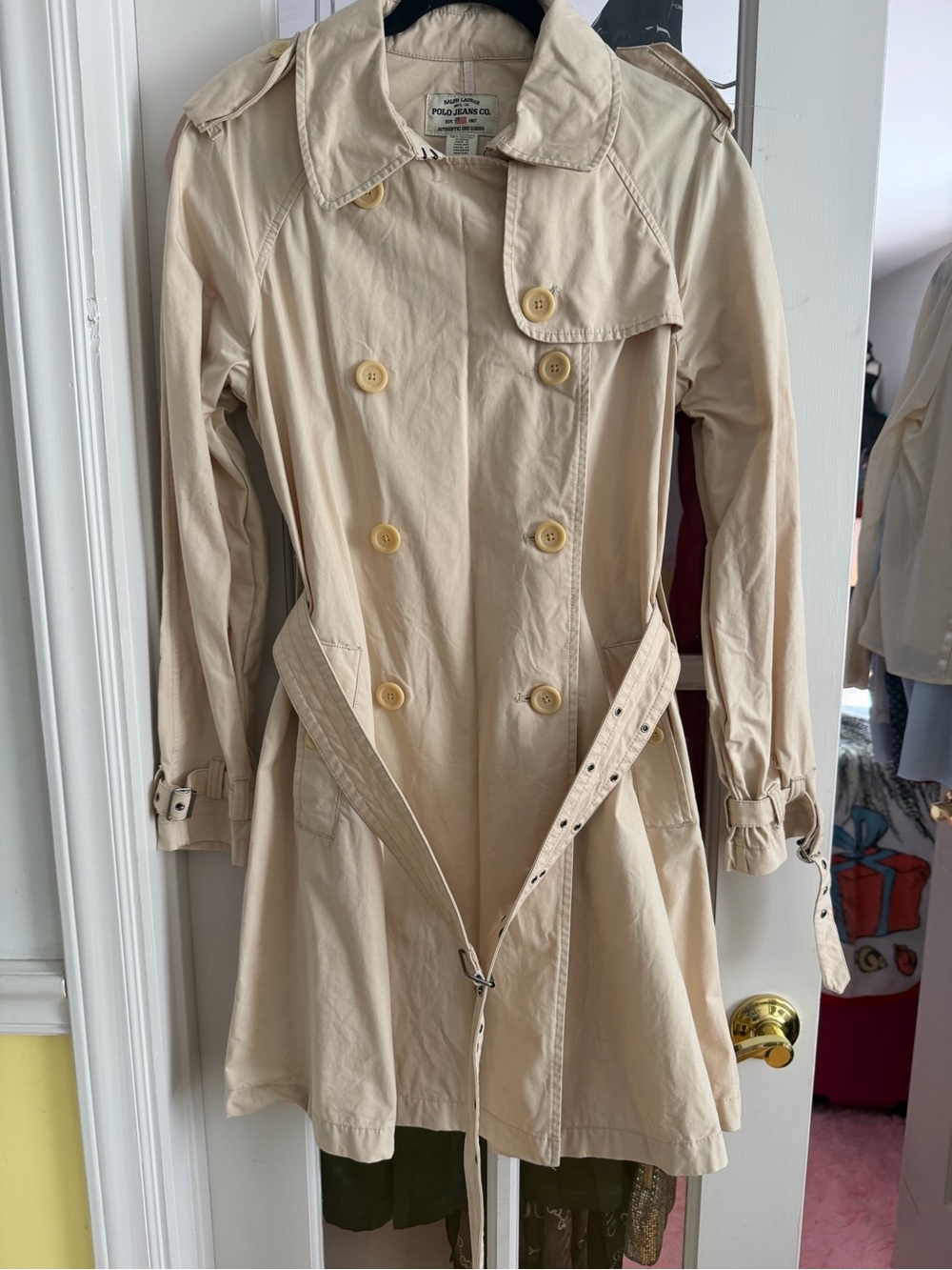 Ralph Lauren Light Beige Double-Breasted Trench Coat with Belt